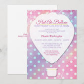 Roze Polka Dot Hot Air Ballon Birthday Uitnodiging (Voorkant / Achterkant)