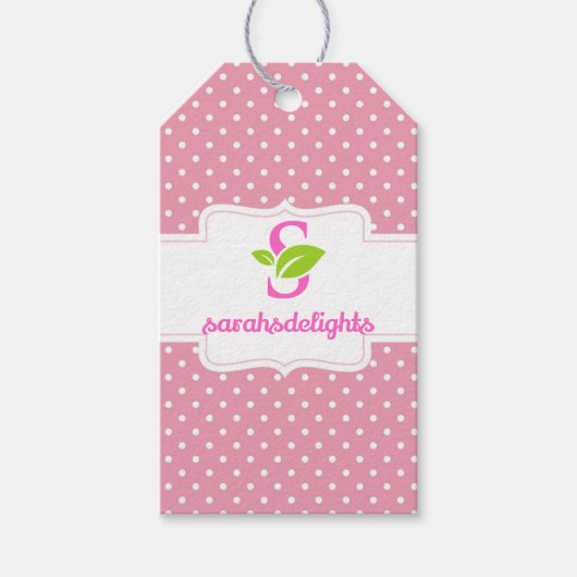 Roze polka-dot logo cadeaulabel (Voorkant)