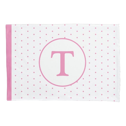 Roze Polka-Dot Meisje Monogram Kussensloop (Voorkant)