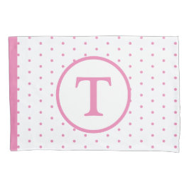 Roze Polka-Dot Meisje Monogram Kussensloop