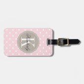 Roze Polka Dot met Taupe Monogram Bagagelabel (Voorkant horizontaal)