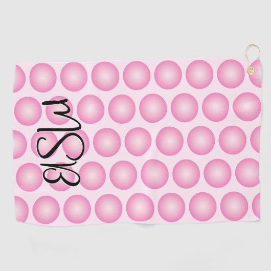 Roze Polka Dot Modern Script Monogram Golf Handdoe Golfhanddoek (Horizontaal)