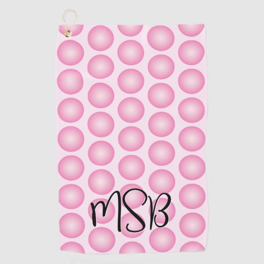 Roze Polka Dot Modern Script Monogram Golf Handdoe Golfhanddoek (Voorkant)