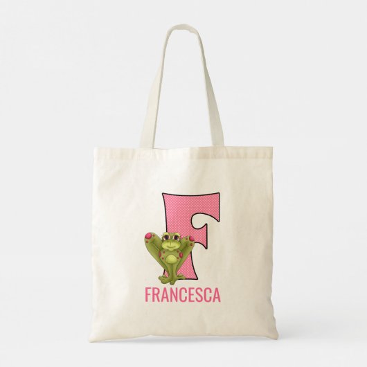 Roze Polka Dot Monogram F met een Cute Frog Tote Bag (Achterkant)