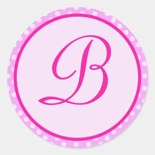 Roze Polka Dot Monogram Initiaal Sticker (Voorkant)