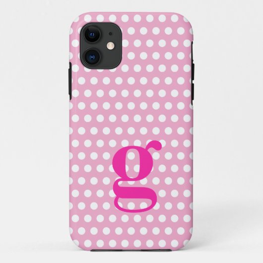 Roze Polka Dot Monogram iPhone Case (Achterkant)