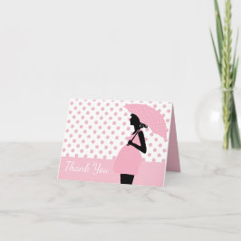 Roze Polka Dot Paraplu Baby shower Dank u kaart