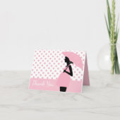 Roze Polka Dot Paraplu Baby shower Dank u kaart (Voorkant)