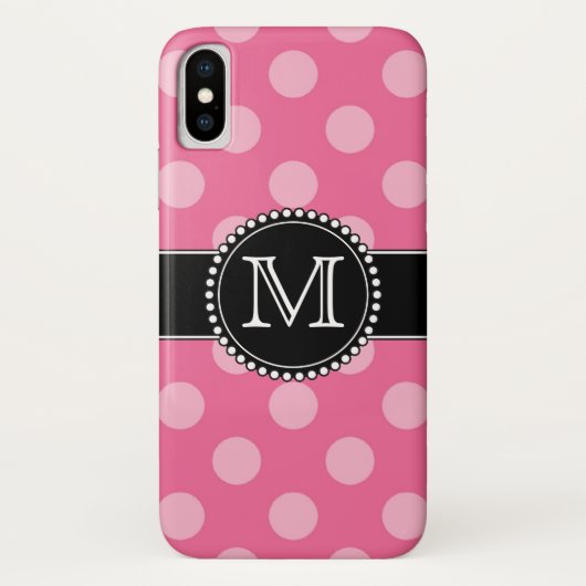 Roze Polka Dot Patroon Monogrammed Case-Mate iPhone Case (Achterkant)