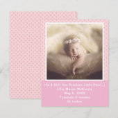 Roze Polka Dot Precious Pearl Baby Girl Aankondiging (Voorkant / Achterkant)