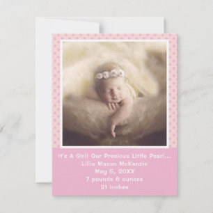 Roze Polka Dot Precious Pearl Baby Girl Aankondiging