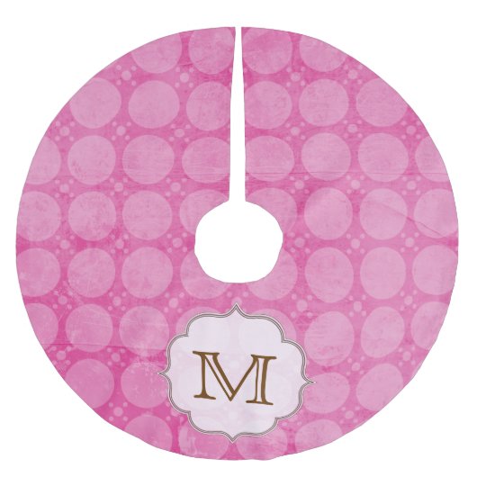 Roze Polka Dot Print Monogram Initialen boomrok Kerstboom Rok (Voorkant)