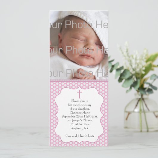 Roze Polka Dot Religieuze Fotokaart Kaart (Staand voorkant)
