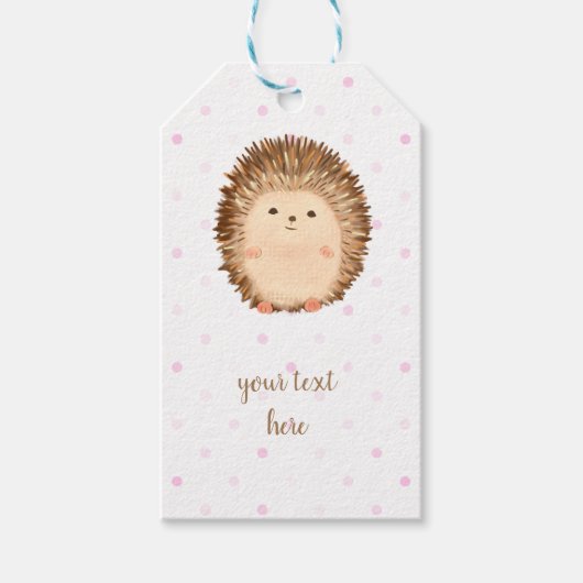 Roze Polka Dot Schattigee Hedgehog Gift Labels Cadeaulabel (Voorkant)
