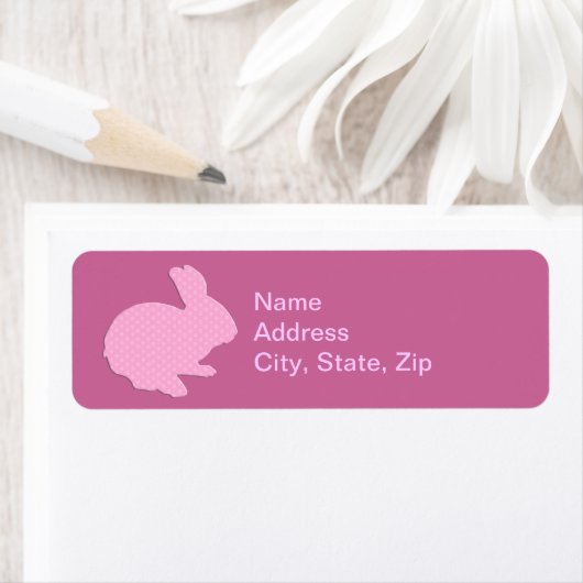 Roze Polka Dot Silhouet Bunny Adresetiketten Etiket (Insitu)