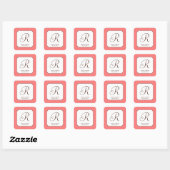 Roze polka dot single monogram letter, aangepast vierkante sticker (Vel)