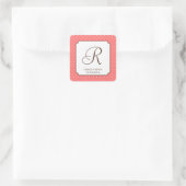 Roze polka dot single monogram letter, aangepast vierkante sticker (Tas)