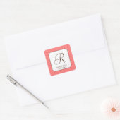 Roze polka dot single monogram letter, aangepast vierkante sticker (Envelop)