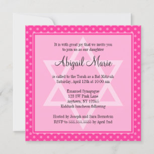 Roze Polka Dot Star van David Bat Mitzvah Square Kaart