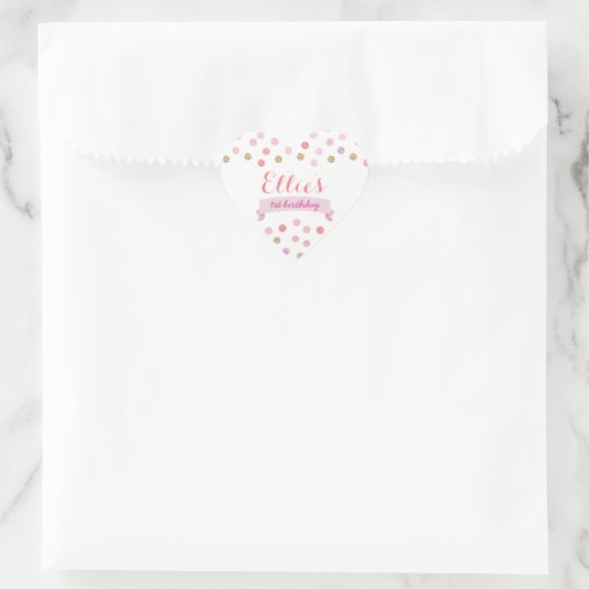 Roze polka dot sticker, baby shower hart sticker (Tas)