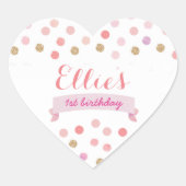 Roze polka dot sticker, baby shower hart sticker (Voorkant)