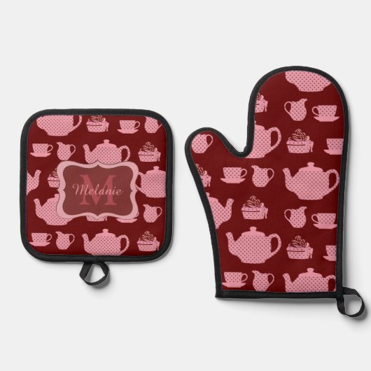 Roze Polka Dot Tea Set Burgundy Persoonlijk (Voorkant)