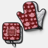 Roze Polka Dot Tea Set Burgundy Persoonlijk (Voorkant / Achterkant)