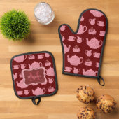 Roze Polka Dot Tea Set Burgundy Persoonlijk (Top down)