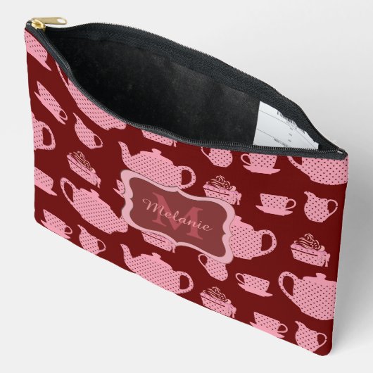 Roze Polka Dot Tea Set Burgundy Persoonlijk Etui (Open)