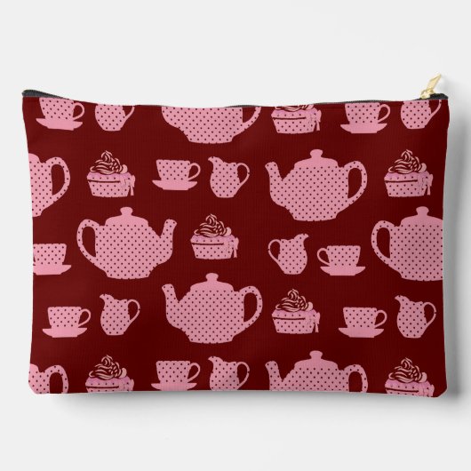 Roze Polka Dot Tea Set Burgundy Persoonlijk Etui (Achterkant)