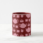 Roze Polka Dot Tea set on Burgundy Mok (Midden)