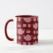 Roze Polka Dot Tea set on Burgundy Mok (Links)
