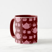 Roze Polka Dot Tea set on Burgundy Mok (Voorkant links)