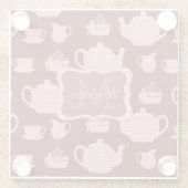 Roze Polka Dot Tea set on Burgundy Personalized Glazen Onderzetter (Achterkant)
