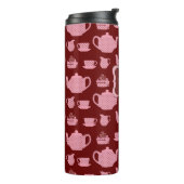 Roze Polka Dot Tea set on Burgundy Personalized Thermosbeker (Gedraaid links)