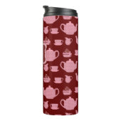 Roze Polka Dot Tea set on Burgundy Personalized Thermosbeker (Geroteerd rechts)