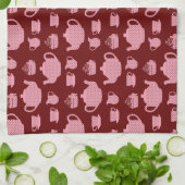 Roze Polka Dot Tea set on Burgundy Theedoek (Gevouwen)