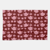 Roze Polka Dot Tea set on Burgundy Theedoek (Horizontaal)