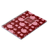 Roze Polka Dot Tea Set op Bourgogne Gepersonalisee Notitieboek (Linkerzijde)