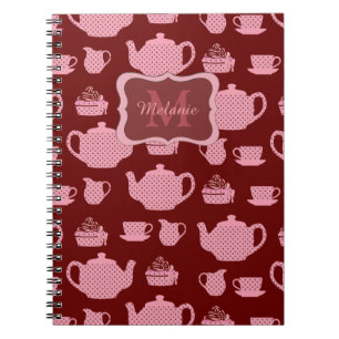 Roze Polka Dot Tea Set op Bourgogne Gepersonalisee Notitieboek