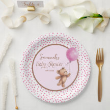 Roze Polka Dot Teddy Bear Baby shower Papier Bord