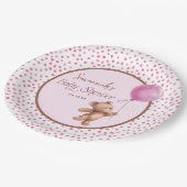 Roze Polka Dot Teddy Bear Baby shower Papier Bord (Gekanteld)
