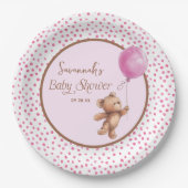 Roze Polka Dot Teddy Bear Baby shower Papier Bord (Voorkant)