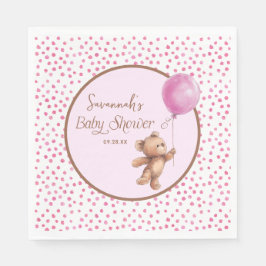 Roze Polka Dot Teddy Bear Balloon Baby shower Servet
