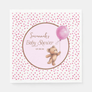 Roze Polka Dot Teddy Bear Balloon Baby shower Servet