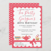  roze Polka Dot Verjaardag Tea Party Kaart (Voorkant / Achterkant)