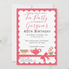 roze Polka Dot Verjaardag Tea Party Kaart