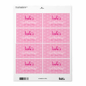 Roze Polka Dot Verjaardag Waterfles Etiketten (Full Sheet)