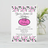 Roze Polka Dot Verjaardagsfeestuitnodiging Kaart (Staand voorkant)
