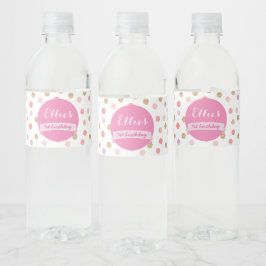 Roze Polka dot water flesetiket, baby shower Waterfles Etiket